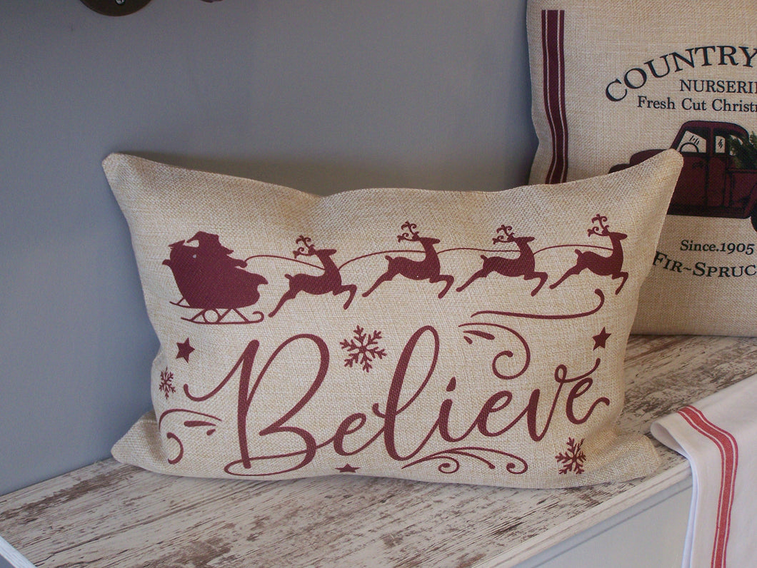 Faux Burlap BELIEVE Pillow