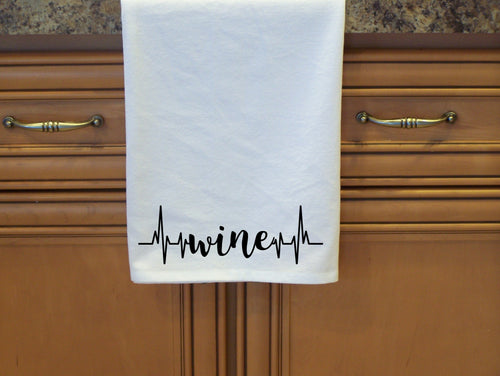 Wine Heartbeat Flour Sack Towel- Tea Towel- Dish Towel- Cotton Towel