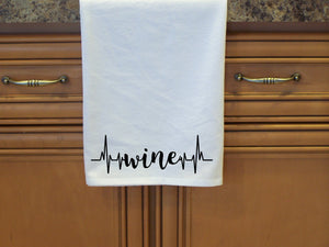 Wine Heartbeat Flour Sack Towel- Tea Towel- Dish Towel- Cotton Towel